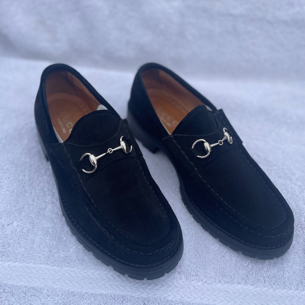 GUCCI loafers suede horse bit